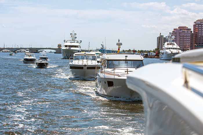 Line of boats following closely
