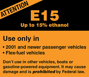 E15 EPA bright orange gasoline pump label