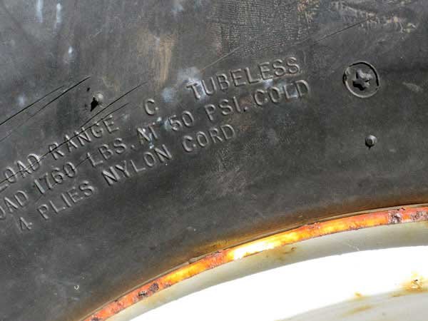 Photo of load range markings on sidewall of a tire