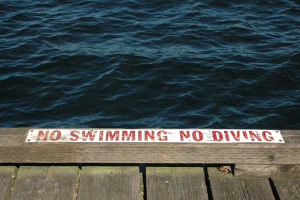 Photo of a dock with sign NO Swimming or Diving