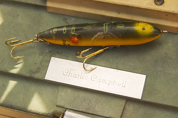 Close up of a modified fish hook used by Charlie Campbell