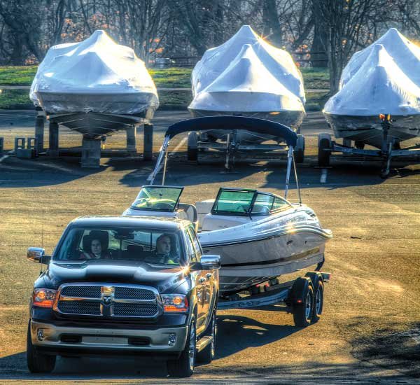 Leaving the Boatyard Towing Powerboat