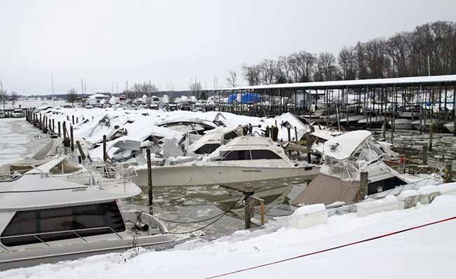 Bohemia River Snowstorm-Damaged Boats