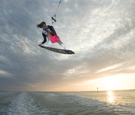 Woman Wakeboarding High Jump