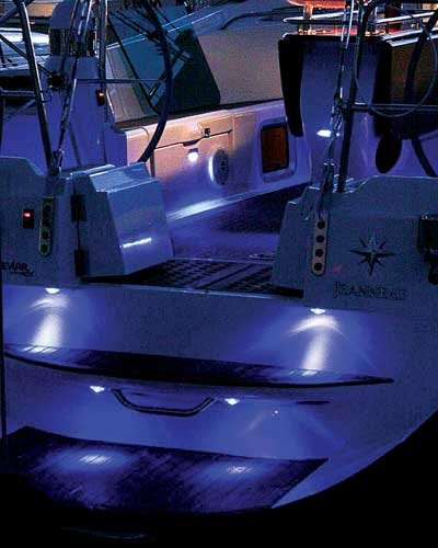 Cockpit courtesy lighting on a sailboat makes use of indirect light and LEDs' cool blue glow for maximum appeal. (Photo: OceanLED)