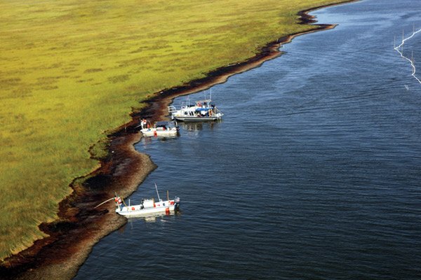 Boats Cleaning Up Oil on the Louisiana Marsh