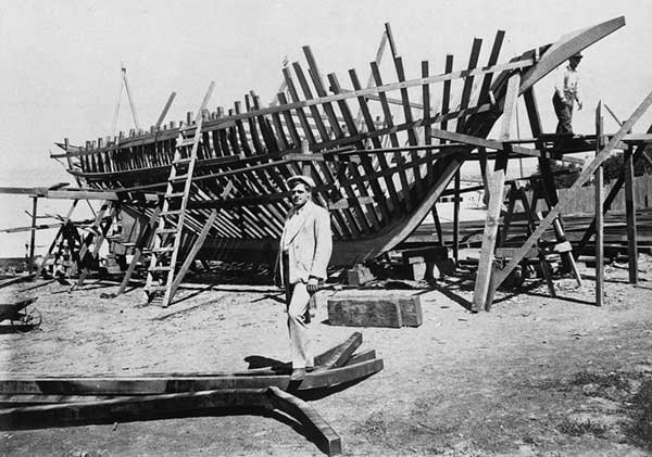 Jack London in Front of Ship Frame
