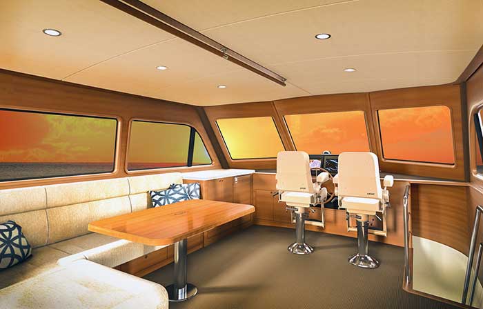 The interior helm station of a Grand Banks 60 Skylounge 
