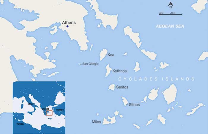 A map of the Greek Islands 