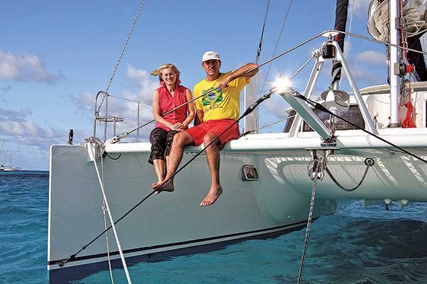 Tom and Harriet Linskey aboard their catamaran Dolphin 460