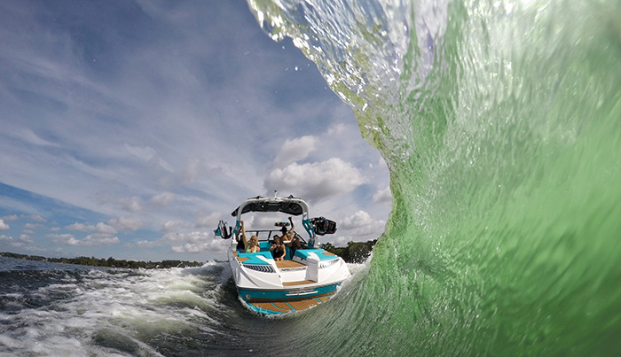 Closeup wake and wakeboat