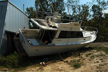 Boat on its side after Hurricane Irene