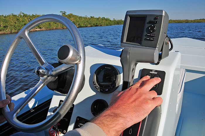 Fish finder mounted on helm