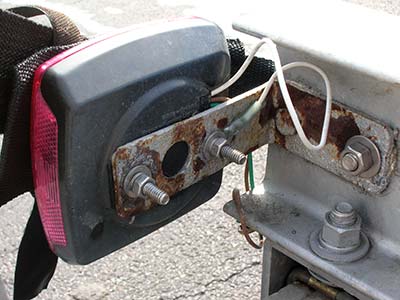 Close up of trailer light ground wire connection