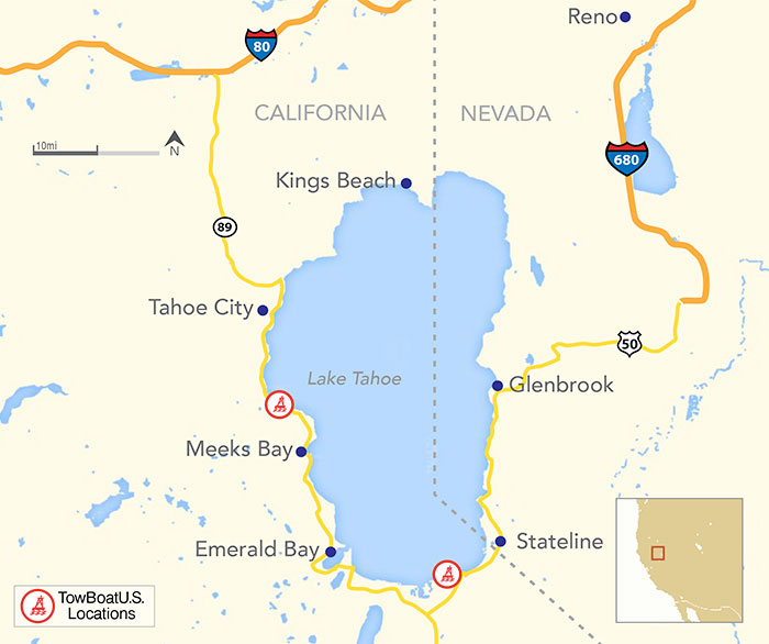 Map of the Lake Tahoe area