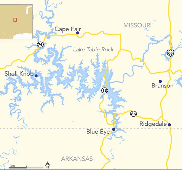 Map of the Table Rock Lake area