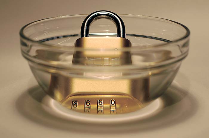 Combination lock in bowl of water