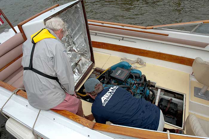 Inspecting a boat engine