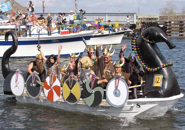 Viking-decorated boat for Mardi Gras