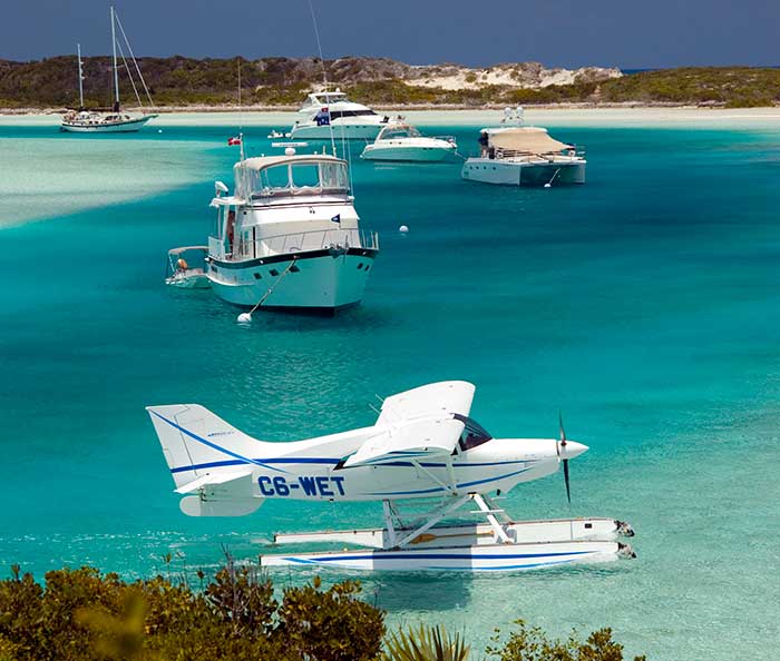 Boats moored at the Exuma Cays Land and Sea Park