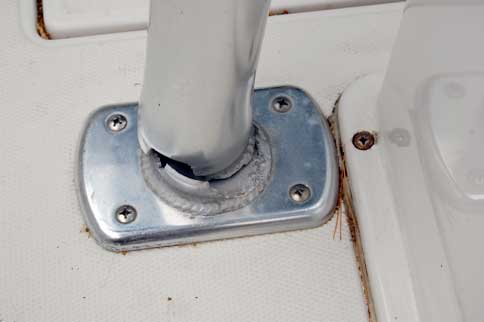 Stanchion trapping water