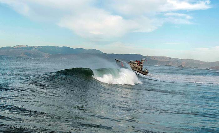 Golden Gate lifeboat crews conduct surf training near Ocean Beach, California