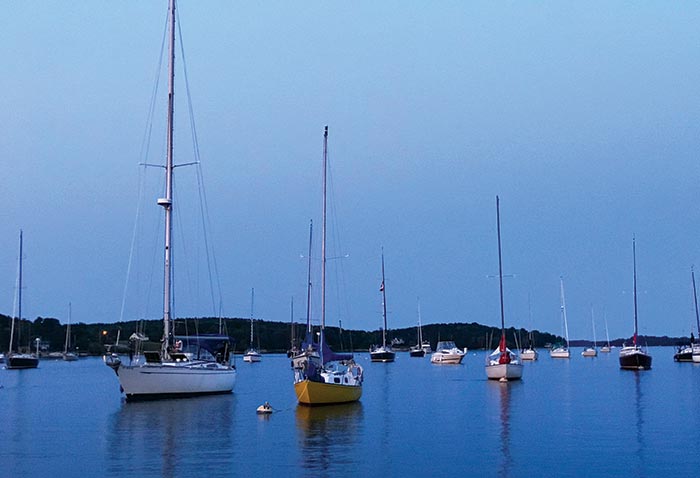 Blue hour sailboats photo