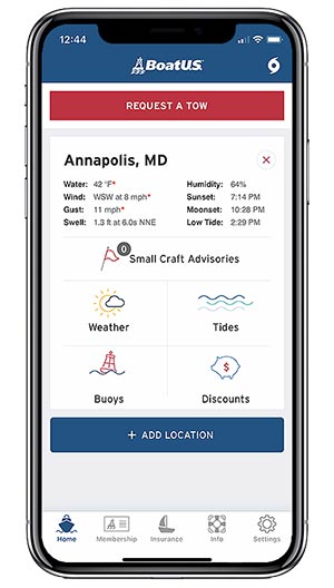 BoatUS app Request a Tow screen
