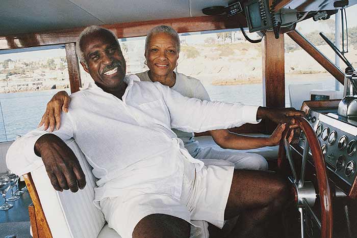 Older couple boating