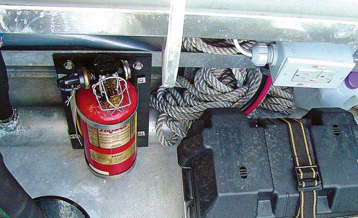 Fire extinguisher mounted vertically