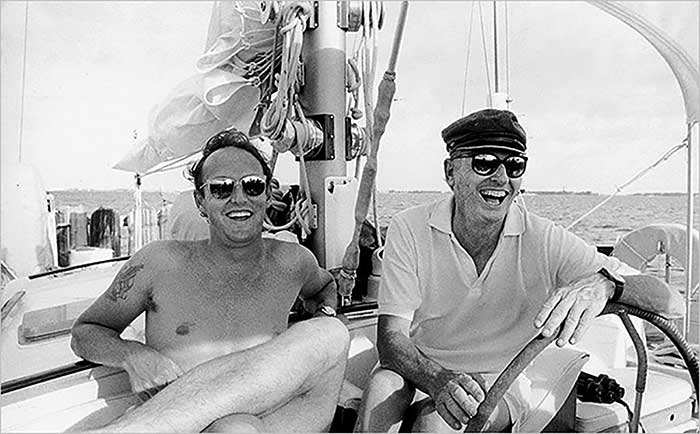 William F. Buckley with son Christopher sailing 1986