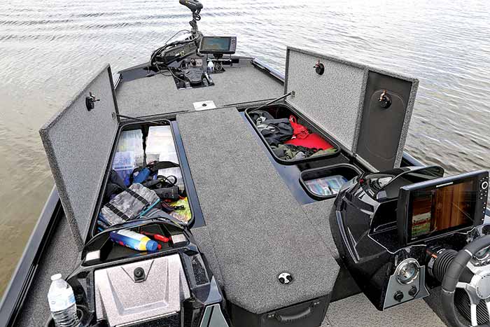 Lund Renegade 1775 bow deck storage compartments