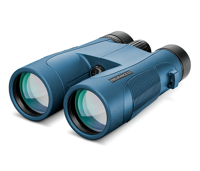 Light blue and black 7x32 binoculars.