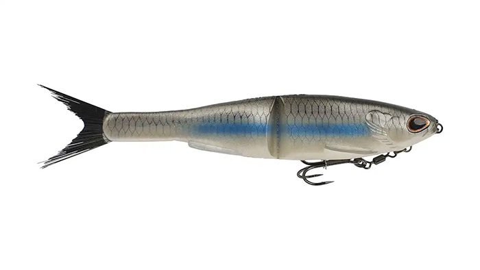 Silver and blue minnow fishing lure