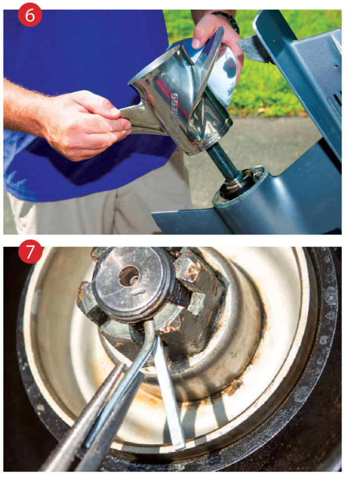 Two photos showing top boat propeller maintenance practices.