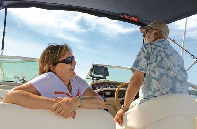 Lessons Learned In Buying A Boat Boatus Magazine - debbie and carl schaeffer enjoying their new boat