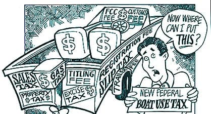 A newspaper sketch criticizing the federal boat use tax