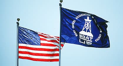BOATUS flag waving alongside the United States flag