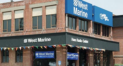 A westmarine building with a ham radio outlet sign