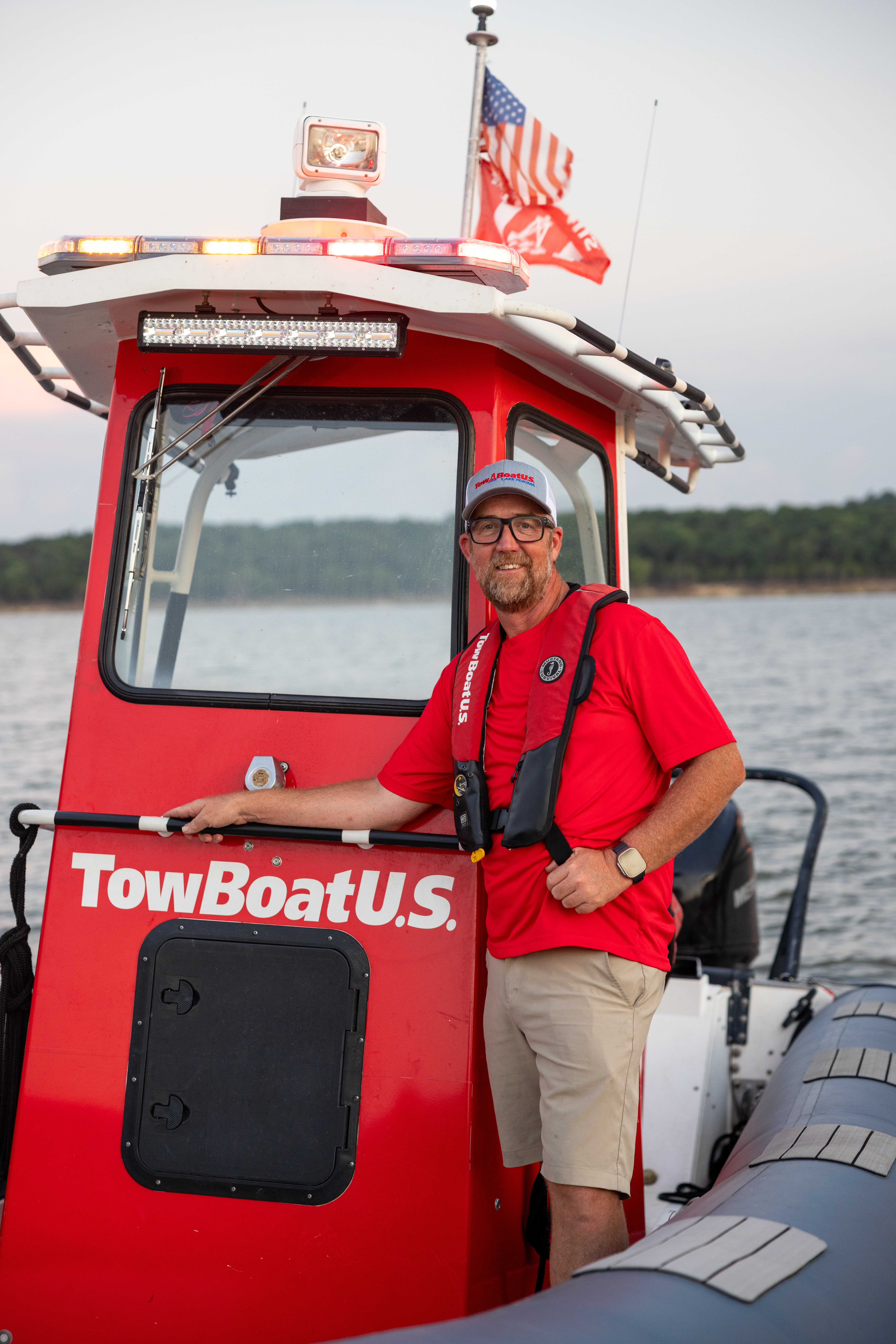 Captain Michael Tucker, owner and operator of TowBoatUS Bois D’Arc and Lake Texoma on TowBoatUS response vessel. 